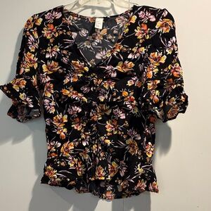 H&M Floral Black and Orange Women's Top